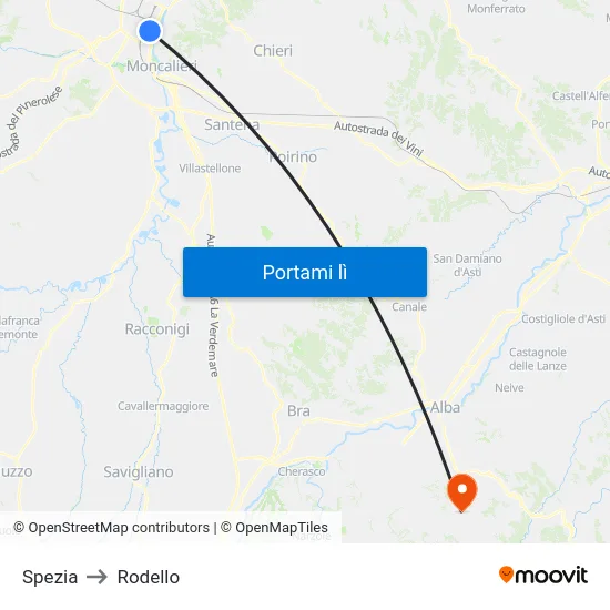 Spezia to Rodello map