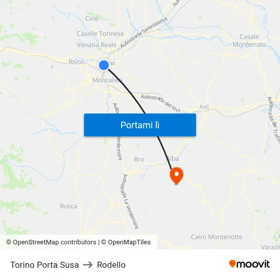 Torino Porta Susa to Rodello map