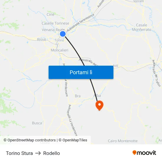 Torino Stura to Rodello map
