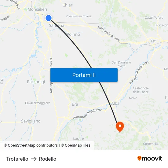 Trofarello to Rodello map