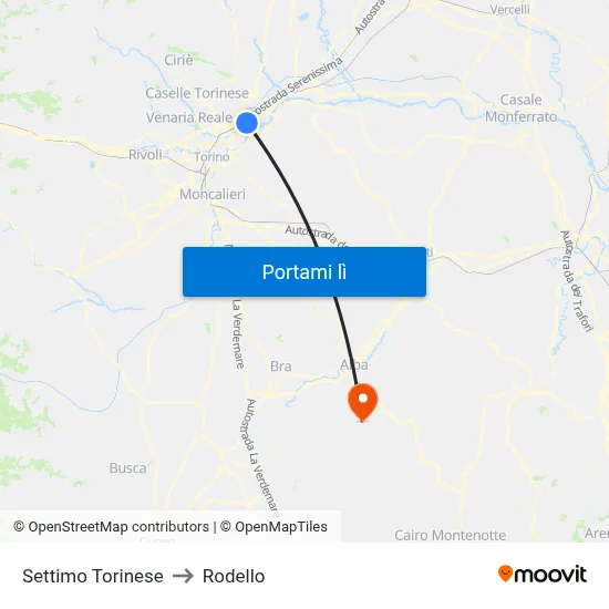 Settimo Torinese to Rodello map