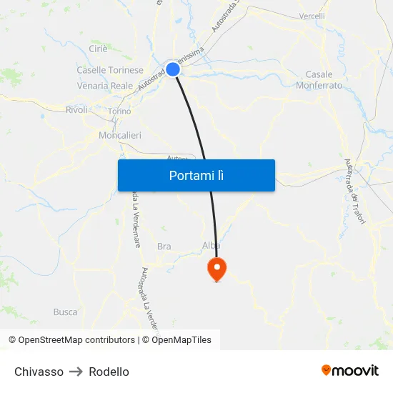 Chivasso to Rodello map