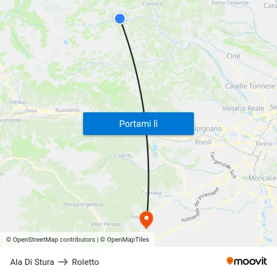 Ala Di Stura to Roletto map