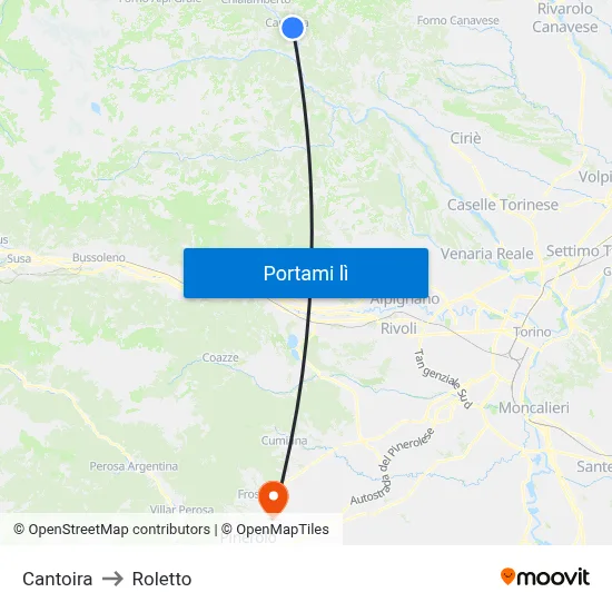 Cantoira to Roletto map