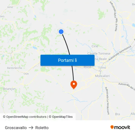 Groscavallo to Roletto map