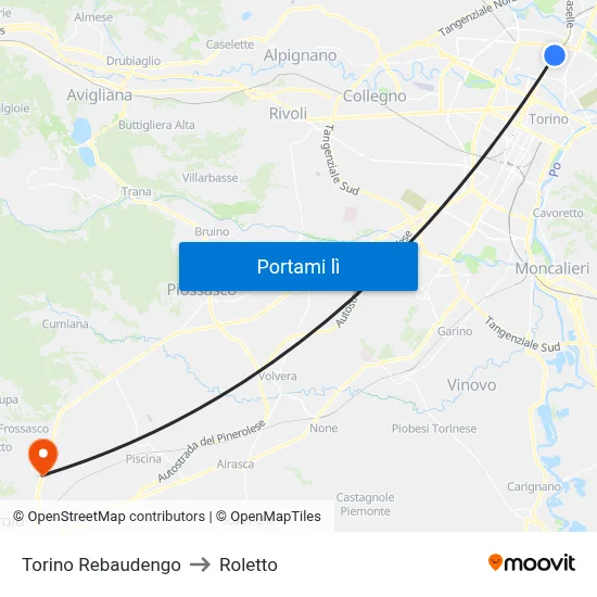 Torino Rebaudengo to Roletto map