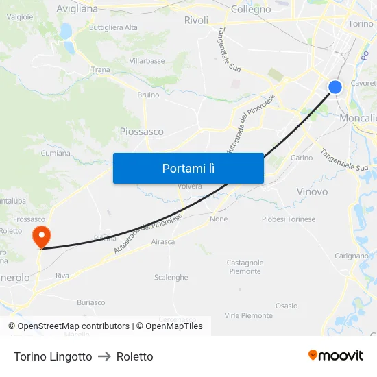 Torino Lingotto to Roletto map