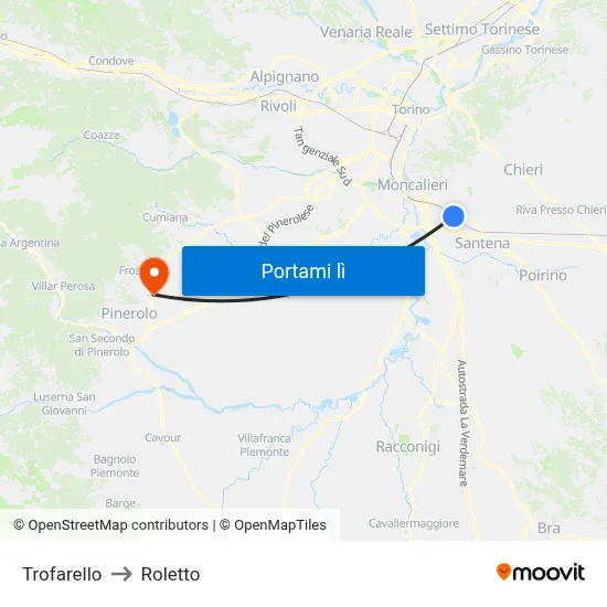 Trofarello to Roletto map