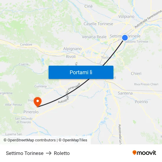 Settimo Torinese to Roletto map