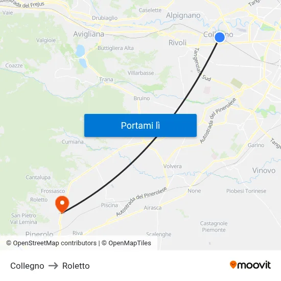 Collegno to Roletto map