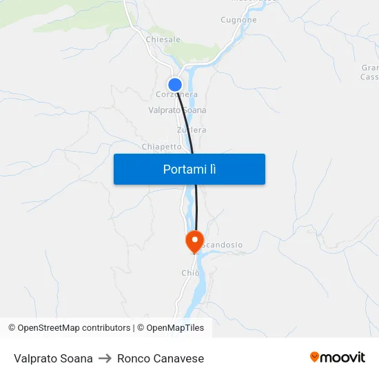 Valprato Soana to Ronco Canavese map