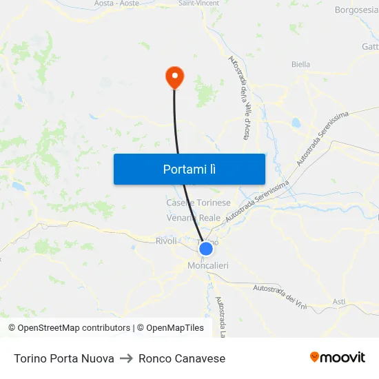 Torino Porta Nuova to Ronco Canavese map