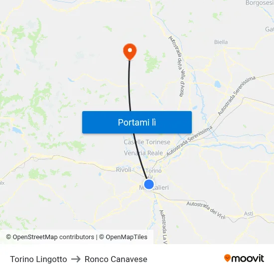 Torino Lingotto to Ronco Canavese map