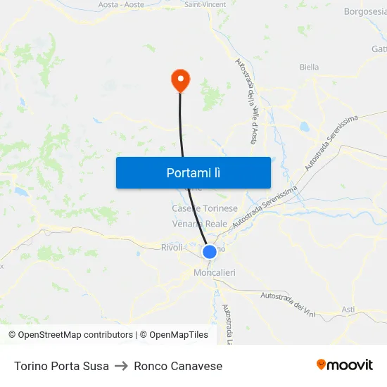 Torino Porta Susa to Ronco Canavese map