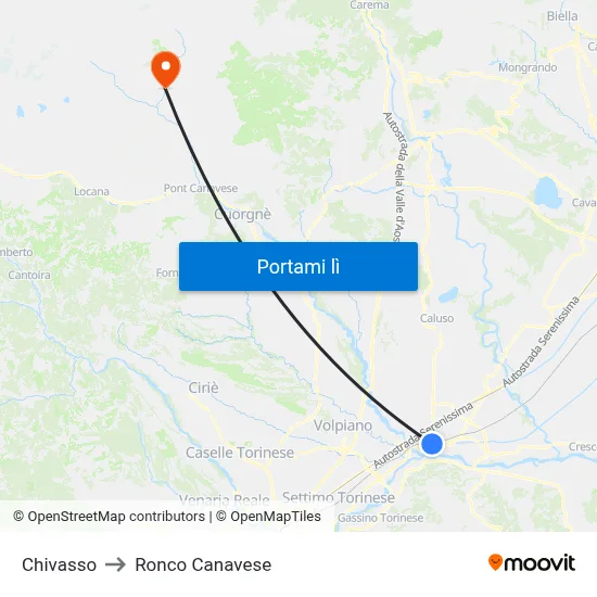 Chivasso to Ronco Canavese map
