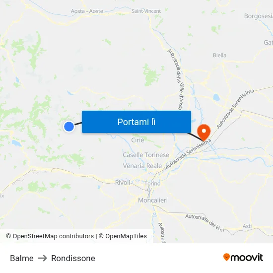 Balme to Rondissone map