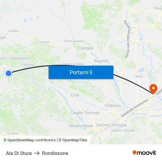Ala Di Stura to Rondissone map