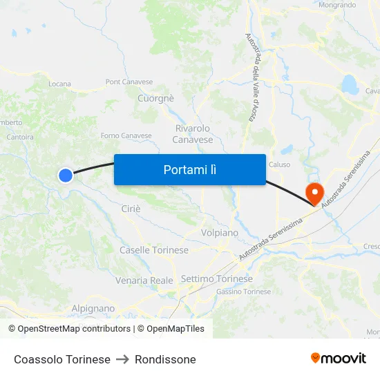 Coassolo Torinese to Rondissone map