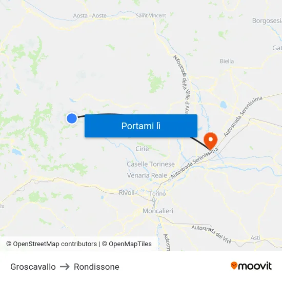 Groscavallo to Rondissone map