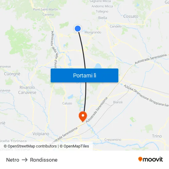 Netro to Rondissone map