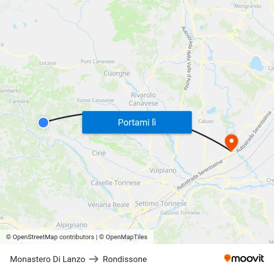 Monastero Di Lanzo to Rondissone map