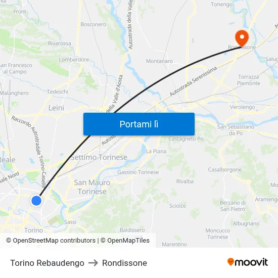 Torino Rebaudengo to Rondissone map