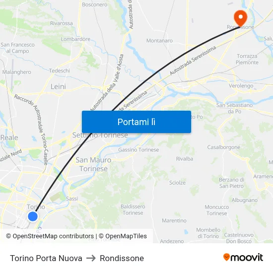 Torino Porta Nuova to Rondissone map