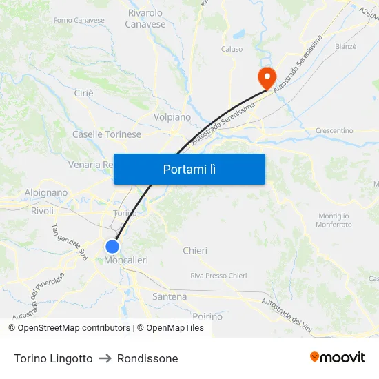 Torino Lingotto to Rondissone map