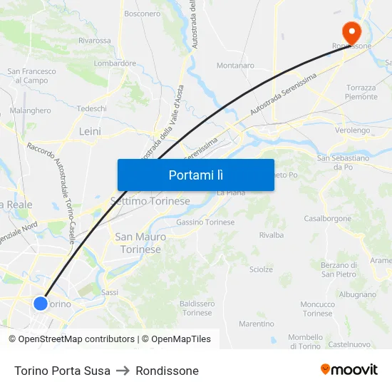Torino Porta Susa to Rondissone map