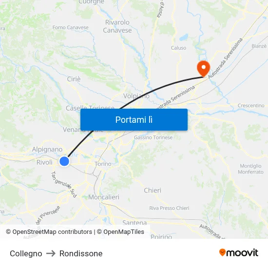 Collegno to Rondissone map