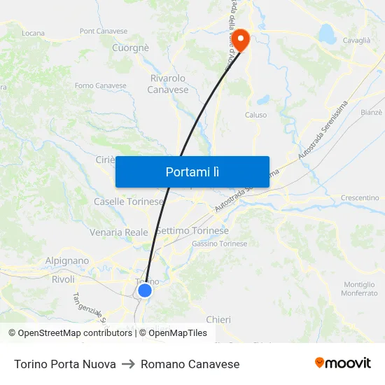 Torino Porta Nuova to Romano Canavese map
