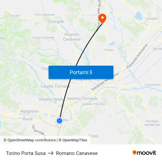 Torino Porta Susa to Romano Canavese map