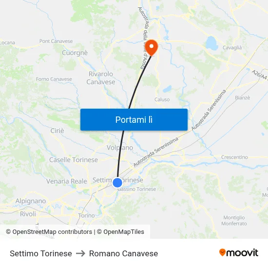 Settimo Torinese to Romano Canavese map