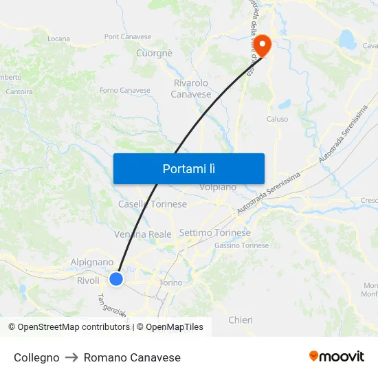 Collegno to Romano Canavese map