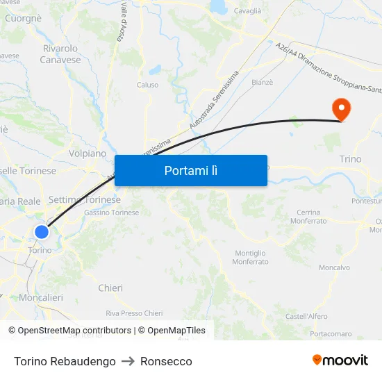 Torino Rebaudengo to Ronsecco map