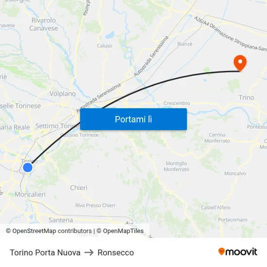 Torino Porta Nuova to Ronsecco map