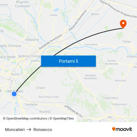 Moncalieri to Ronsecco map