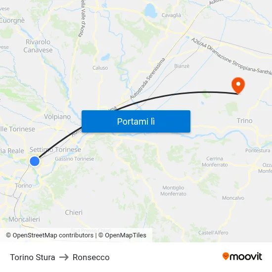 Torino Stura to Ronsecco map