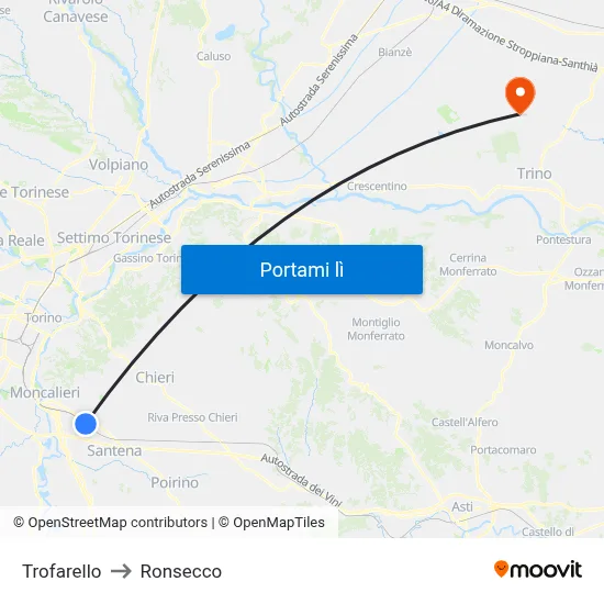 Trofarello to Ronsecco map