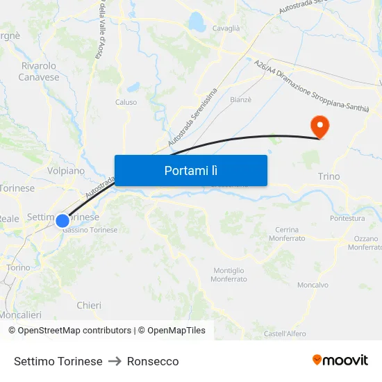 Settimo Torinese to Ronsecco map