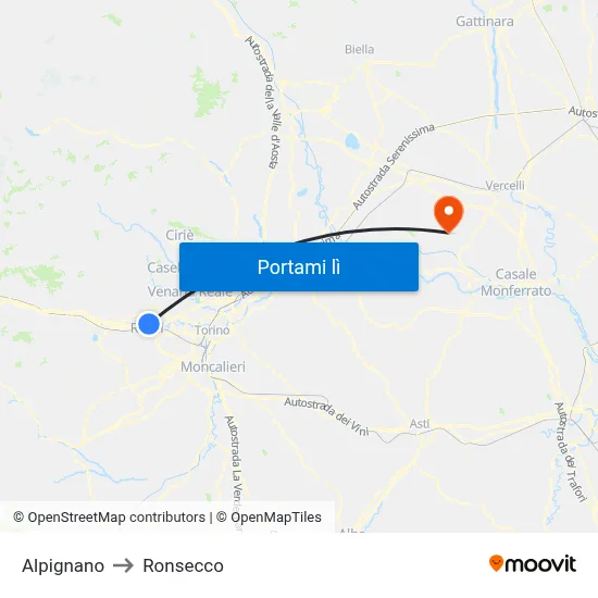 Alpignano to Ronsecco map