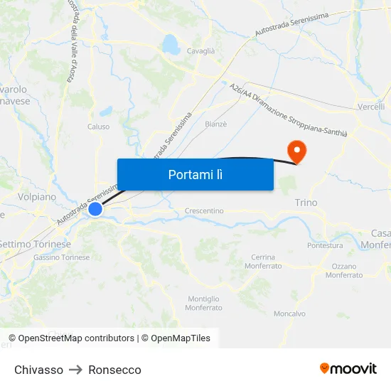 Chivasso to Ronsecco map