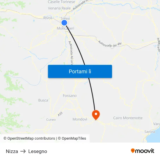 Nizza to Lesegno map