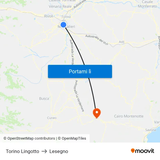 Torino Lingotto to Lesegno map