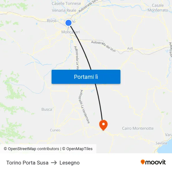 Torino Porta Susa to Lesegno map
