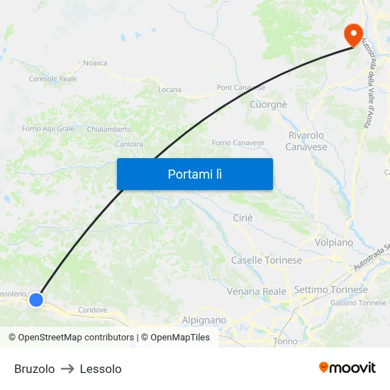 Bruzolo to Lessolo map