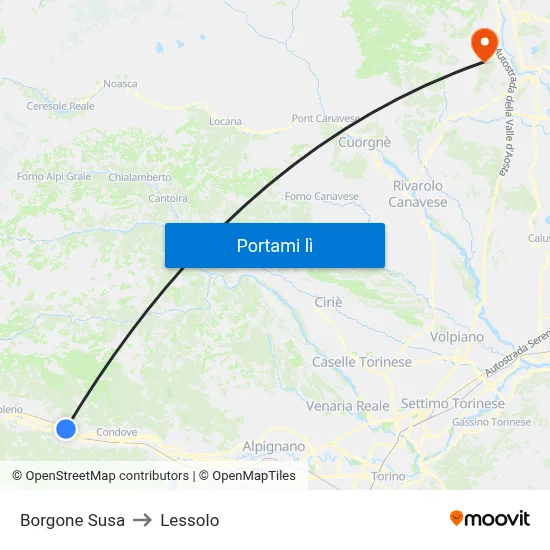 Borgone Susa to Lessolo map