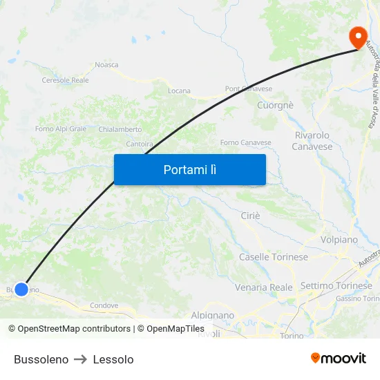 Bussoleno to Lessolo map