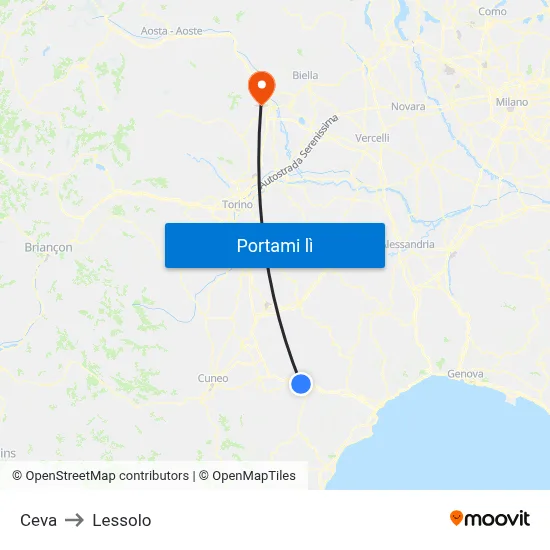 Ceva to Lessolo map