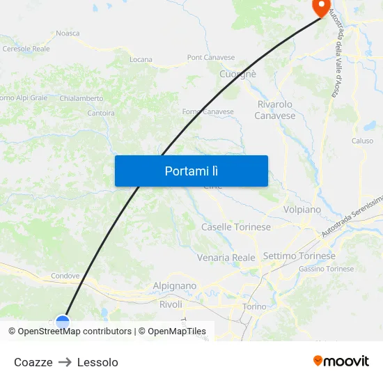 Coazze to Lessolo map
